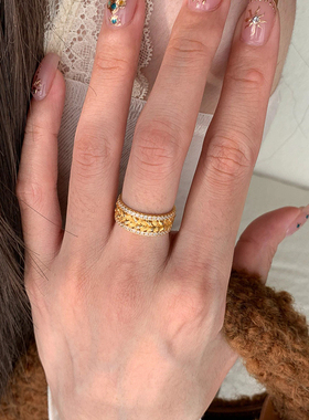 戒指女中古金色麦穗新款小众独特