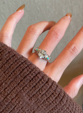 中古风鸽子闪钻雏菊女款戒指