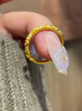 古法传承紫荆花素圈复古戒指女