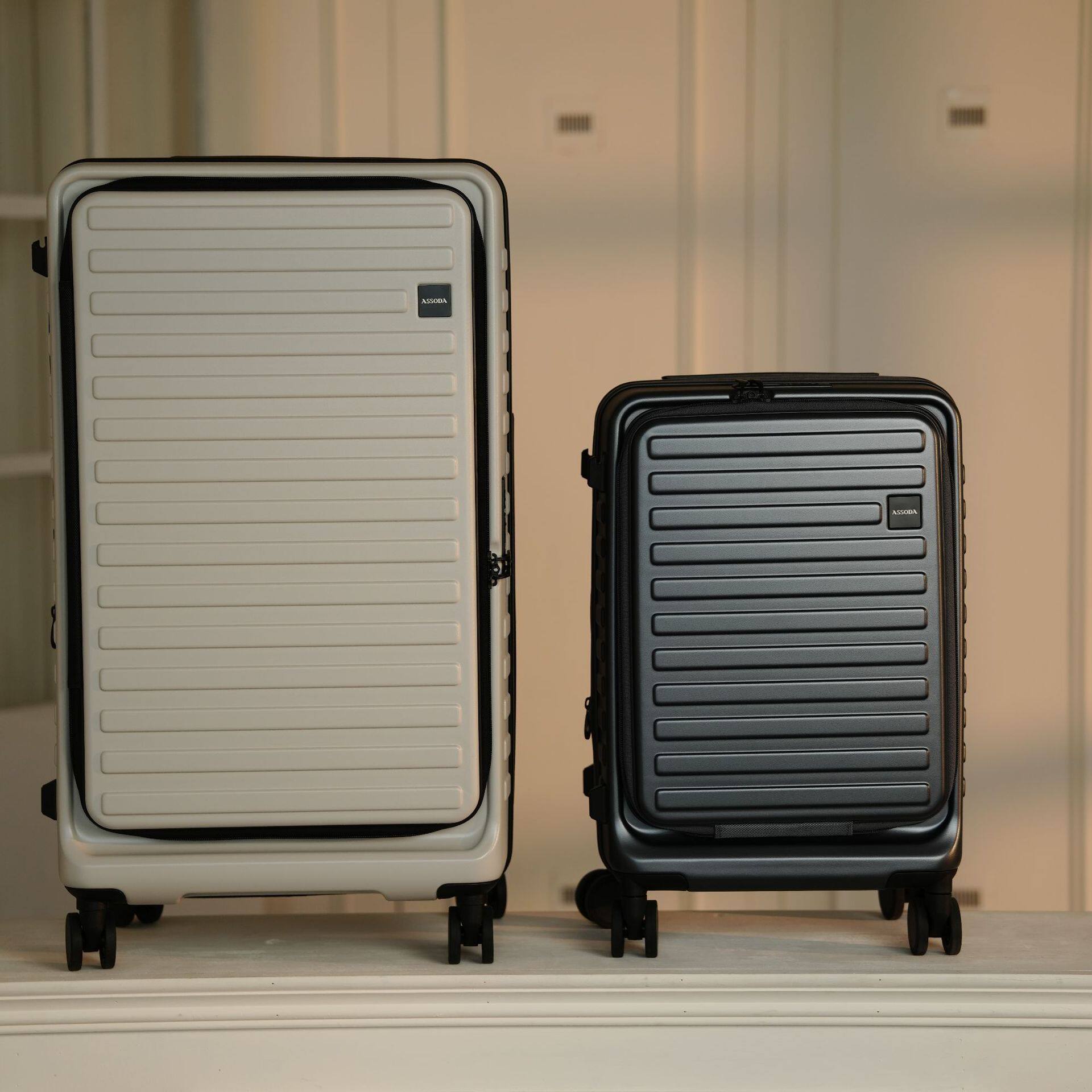 ASSODA前开口可扩容行李箱女20寸登机箱轻万向轮30拉杆箱男26结实