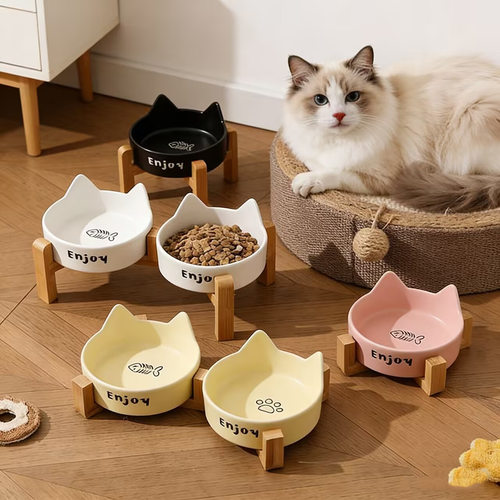 猫碗日本陶瓷猫食盆宠物碗喝水碗粮碗干净猫咪饭碗狗狗碗护颈环保