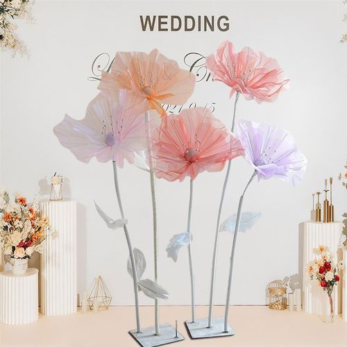 新款婚庆纸花路引花婚礼场景舞台布置装饰橱窗七彩多色纱花丝网花