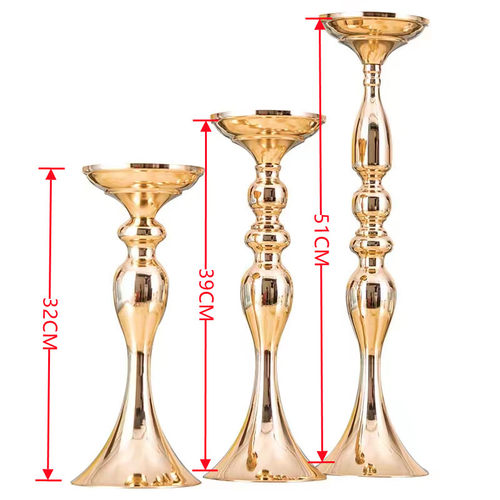 新婚庆道具欧式铁艺花器婚礼主桌装饰插花器电镀金色桌花摆件花瓶