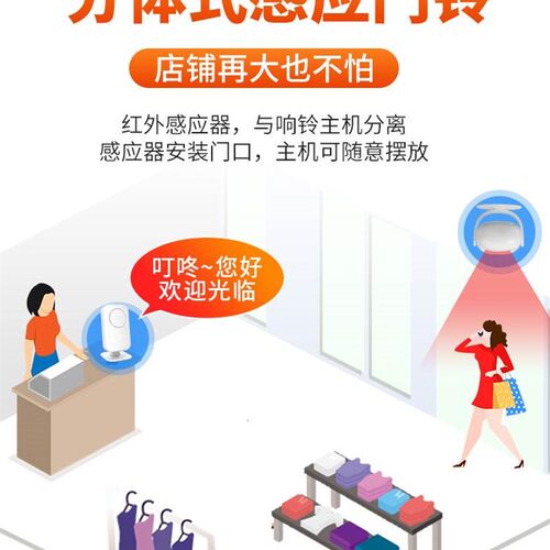 欢迎光临感应器进门分体式语音店门口门铃超市店铺充电提示铃商店