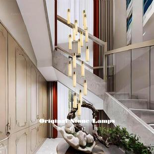 现代全铜云石楼梯长吊灯轻奢别墅复式楼loft创简约意挑空楼梯间灯