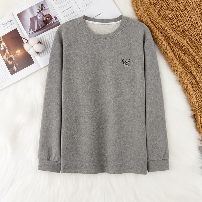 新款德绒睡衣男秋冬季保暖圆领长袖单件上衣可外穿休闲家居服单衣