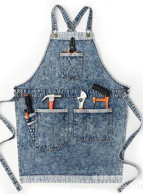 Jeanerlor - Denim Work Teacher Aprons with Pockets for Women