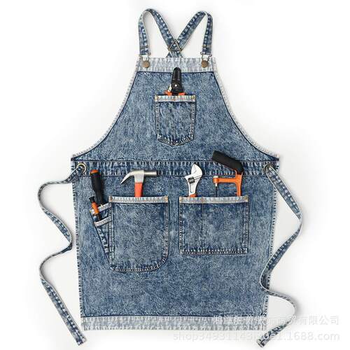 Jeanerlor - Denim Work Teacher Aprons with Pockets for Women