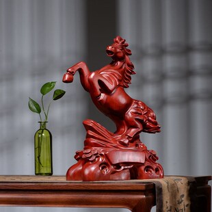 包邮红檀木雕马摆件实木马工艺品饰品雕刻马到成功工艺品家居礼品