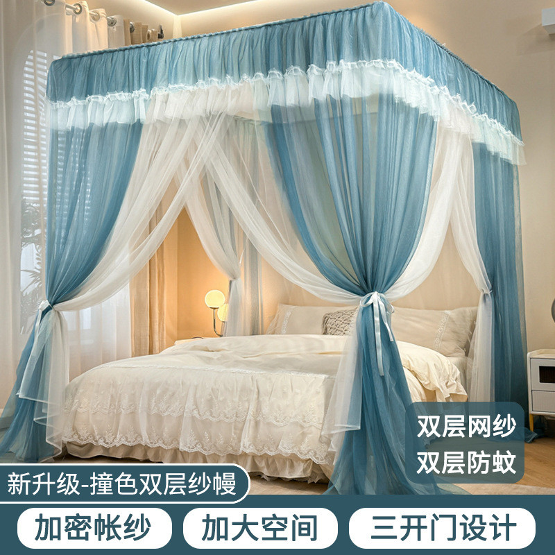 2025新款宫廷风蚊帐家用加粗三开门全罩式双层纱落地卧室支架批发