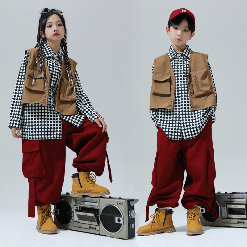 街舞儿童潮服日系衬衫马甲套装男童hiphop演出服女童走秀表演服酷