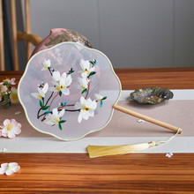 新品苏绣玉兰花双面刺绣团扇旗袍走秀汉服演出儿童绣花古风真丝宫