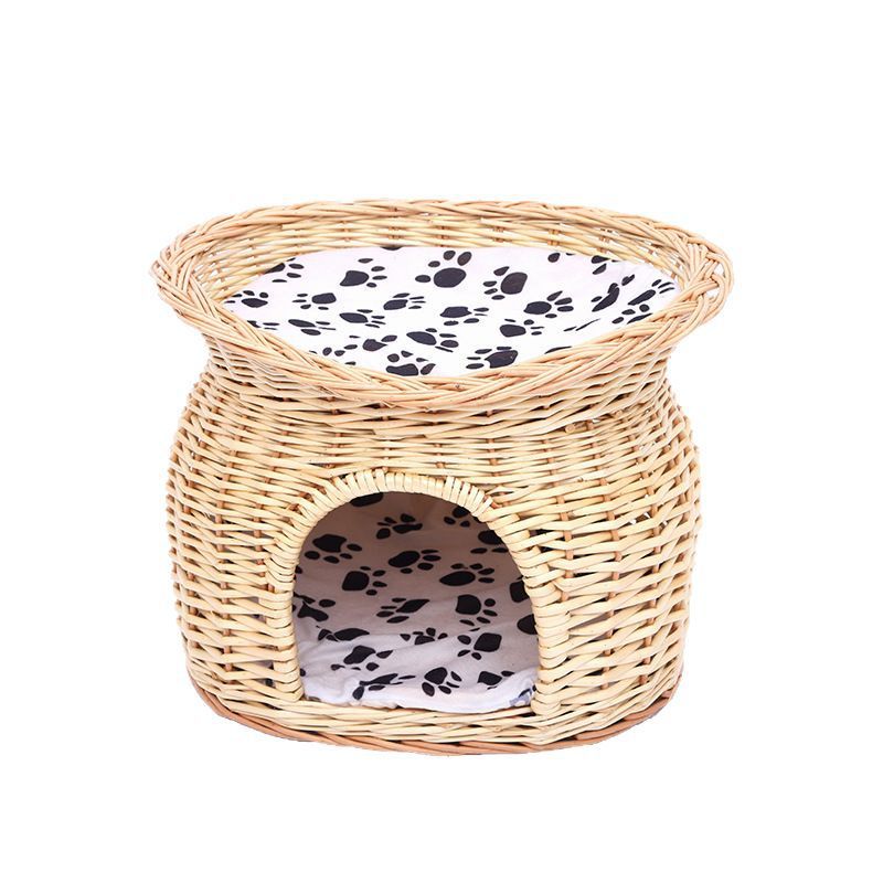 藤编猫窝夏季凉柳编狗窝窝猫屋猫房子别墅小型犬窝四季通用可拆洗