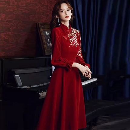 新品孕妇敬酒服新娘结婚礼服裙胖mm大码高腰遮肚子复古中式旗袍婚