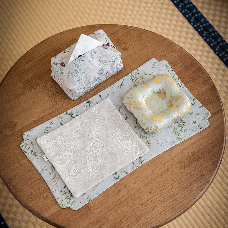 织绵暗纹刺绣芷歆双面茶席防水布艺壶承茶壶隔热垫纸巾盒茶道配件