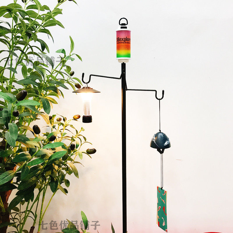 新款户外露营灯架多功能铝金营地灯杆子支架便携式折叠双钩挂架