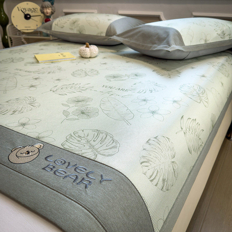 加厚冰丝凉席三件套2025新款夏天冰儿童床单藤席夏凉垫空调软席子