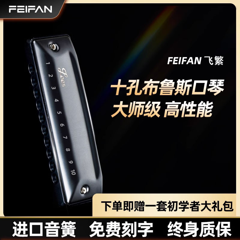 FEIFAN飞繁10孔PADDY调专业演奏级布鲁斯口琴U20入门练习口琴