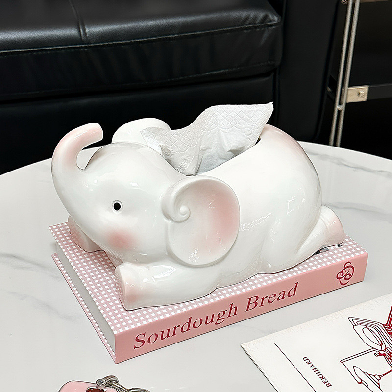 可爱大象纸巾盒客厅桌面餐巾纸抽纸盒客厅茶几高档轻奢装饰摆件