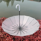 16骨透明伞白磨砂长柄伞EVA半透明伞白色小清新长柄透明雨伞双人