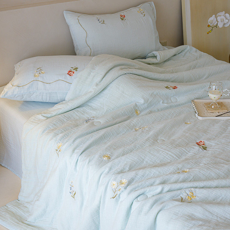 春夏A类绣花全棉双层纱夏被四件套空调被机洗双人夏季薄被子被芯,床上用品,化纤被,淘宝优惠券,粉丝福利购,淘宝优惠卷