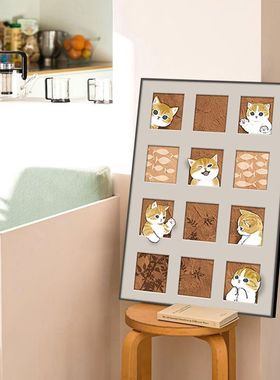 温馨小房间布置可爱猫咪客厅电视柜落地画摆画沙发背景墙装饰画