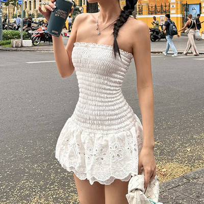 白色抹胸连衣裙赵昭仪同款玫瑰花园抹胸蛋糕裙性感显瘦纯欲短裙