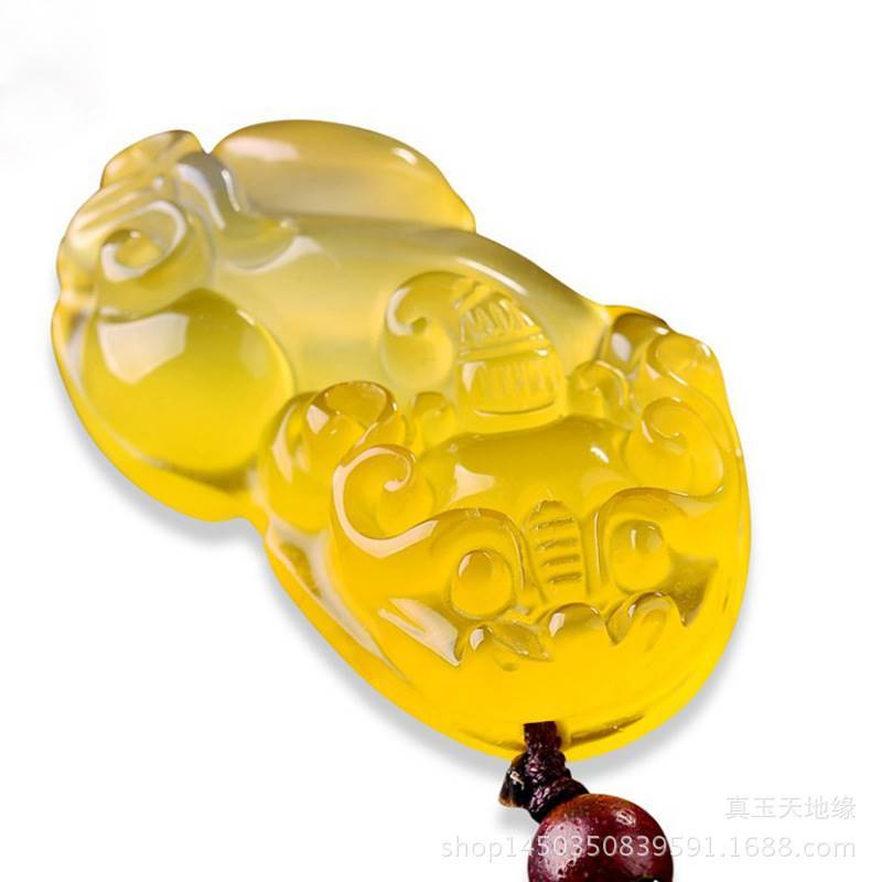 2025巴西冰种招财貔貅吊坠黄玉髓皮休玛瑙水晶挂件男女款玉石玉坠