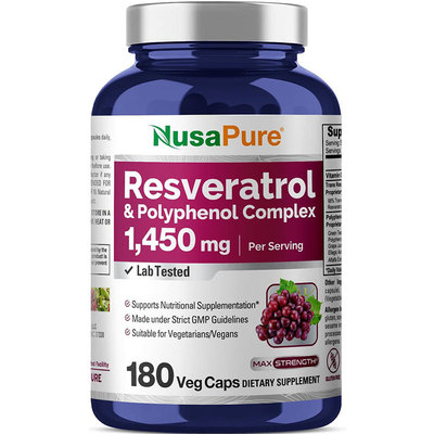 美国邮NusaPure Resveratrol Polyphenol白藜芦醇多酚复合物180粒
