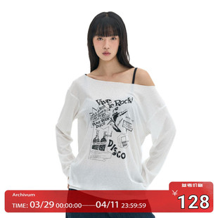 Archivum 印花宽松薄款微透莱赛尔防晒罩衫斜肩一字肩长袖女上衣