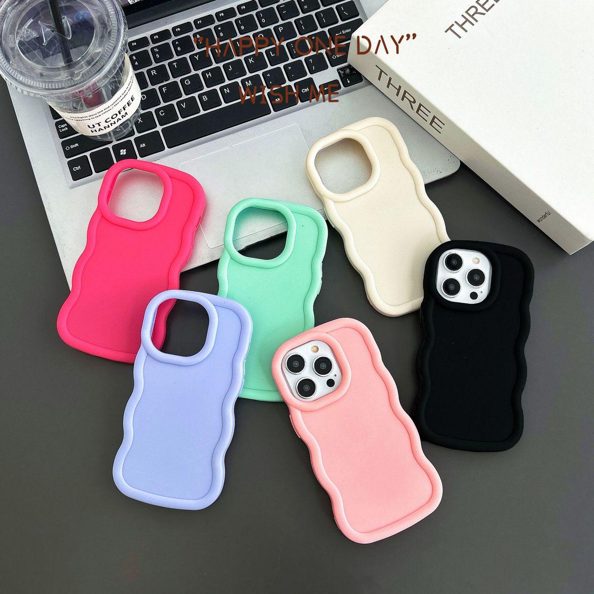 适用苹果15PRO手机壳纯色马卡龙大波浪泡芙壳iPhone13防摔简约12P