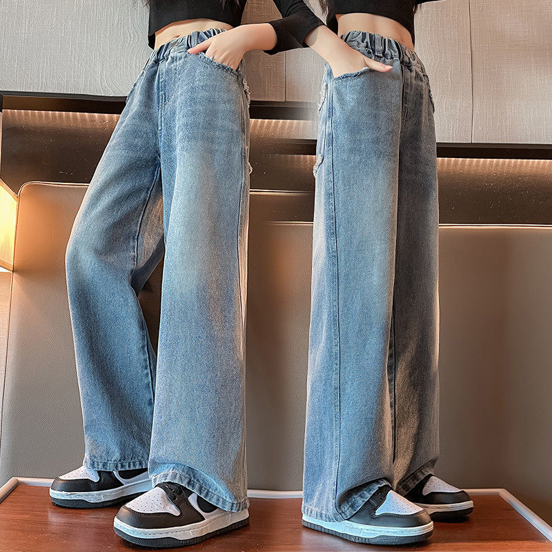 2025新款儿童春装长裤女孩直筒女大童阔腿裤春秋潮