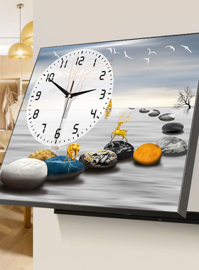 电表箱装饰画带钟表2025新款电箱挂画电闸箱装饰遮挡配电箱挂钟