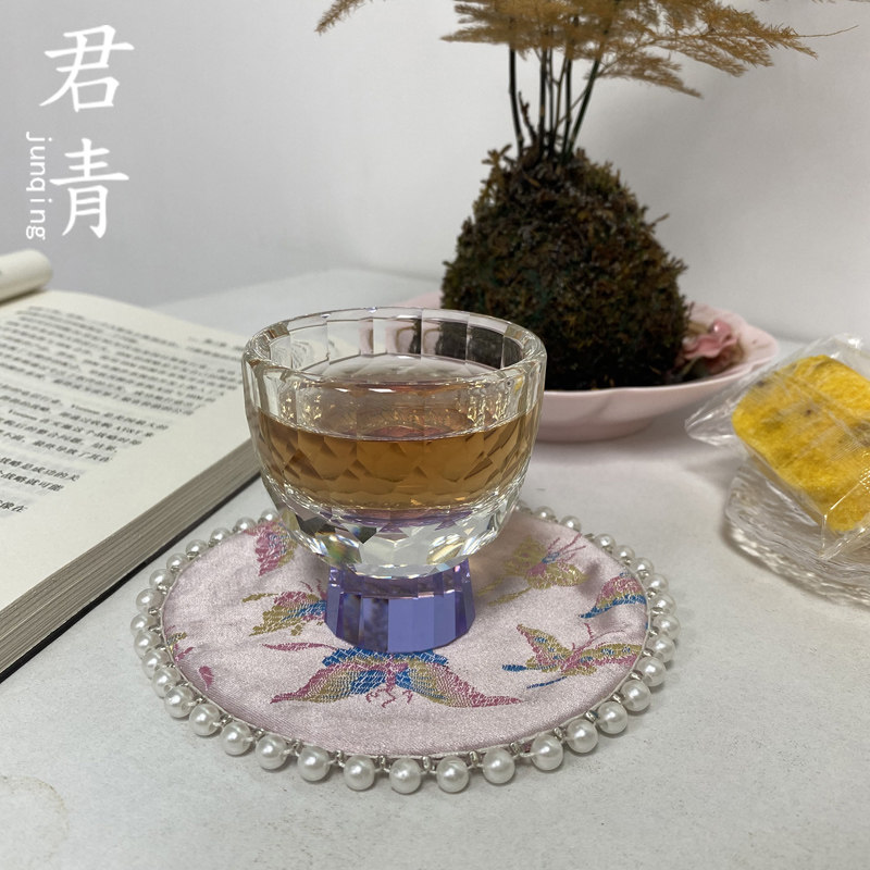 君青紫色钻石切面杯水晶玻璃杯家用品茗杯茶杯高档客杯主人杯