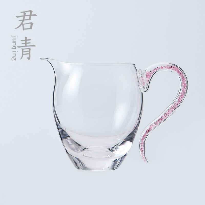 日式玻璃公道杯茶漏套装加厚分茶器粉钻水晶透明功夫茶具过滤公杯