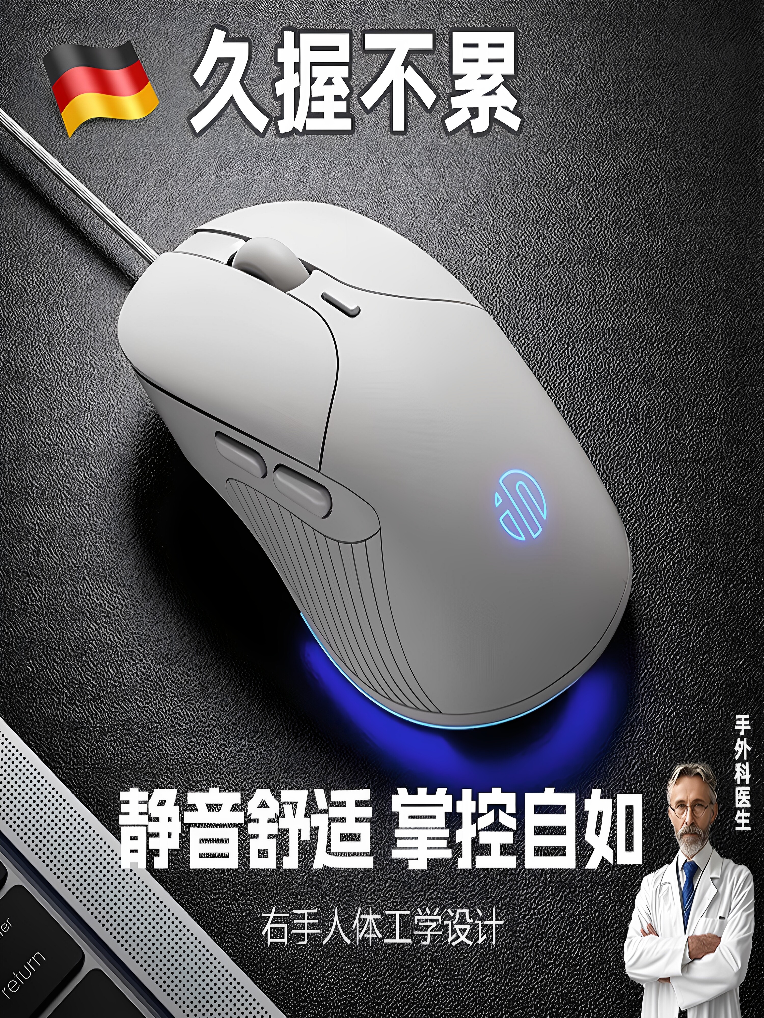 Немецкая проводная мышь mute бесшумная офисная игра игровой компьютер ноутбук эргономичная механическая с боковыми кнопками Изображение 1
