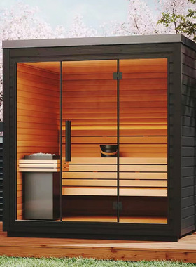 新加拿大红雪松户外立方体桑拿房，带前廊桑拿房