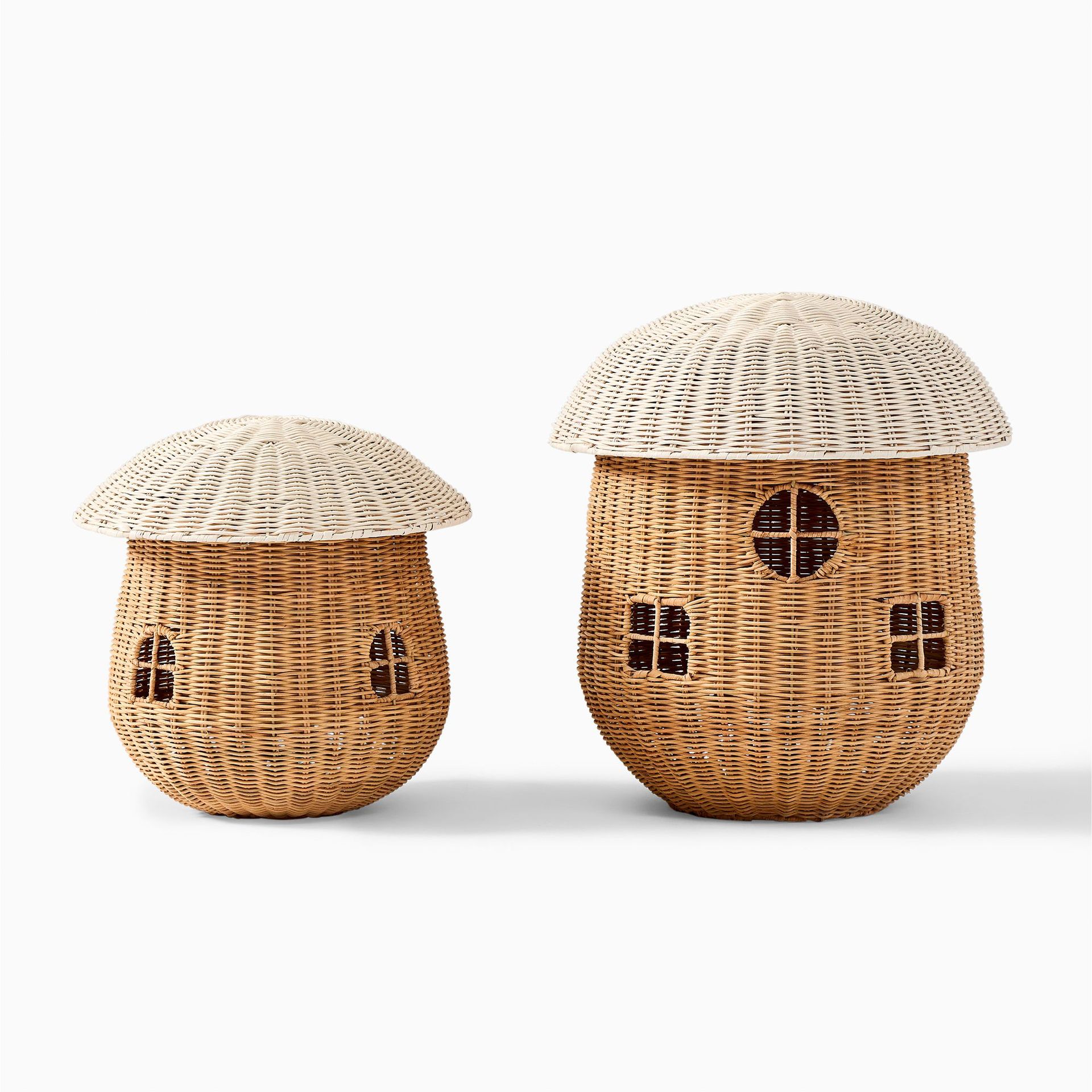 北欧风藤编蘑菇小屋收纳筐儿童毛绒娃娃玩具收纳箱杂物整理收纳篮