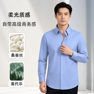 莫代尔桑蚕丝男士免烫通勤衬衫