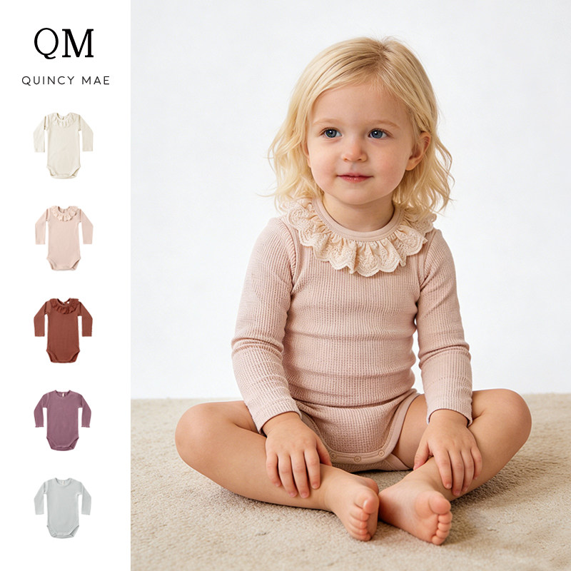 Quincy Mae婴儿包屁衣宝宝女宝花瓣领针织包臀衣连体衣家居爬爬服,童装/婴儿装/亲子装,家居服连体衣,淘宝优惠券,粉丝福利购,淘宝优惠卷