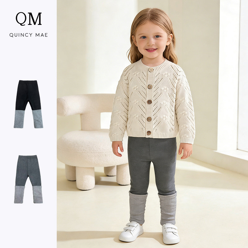 Quincymae童装女童打底裤春款加厚假两件修身防风弹力裤子外出裤