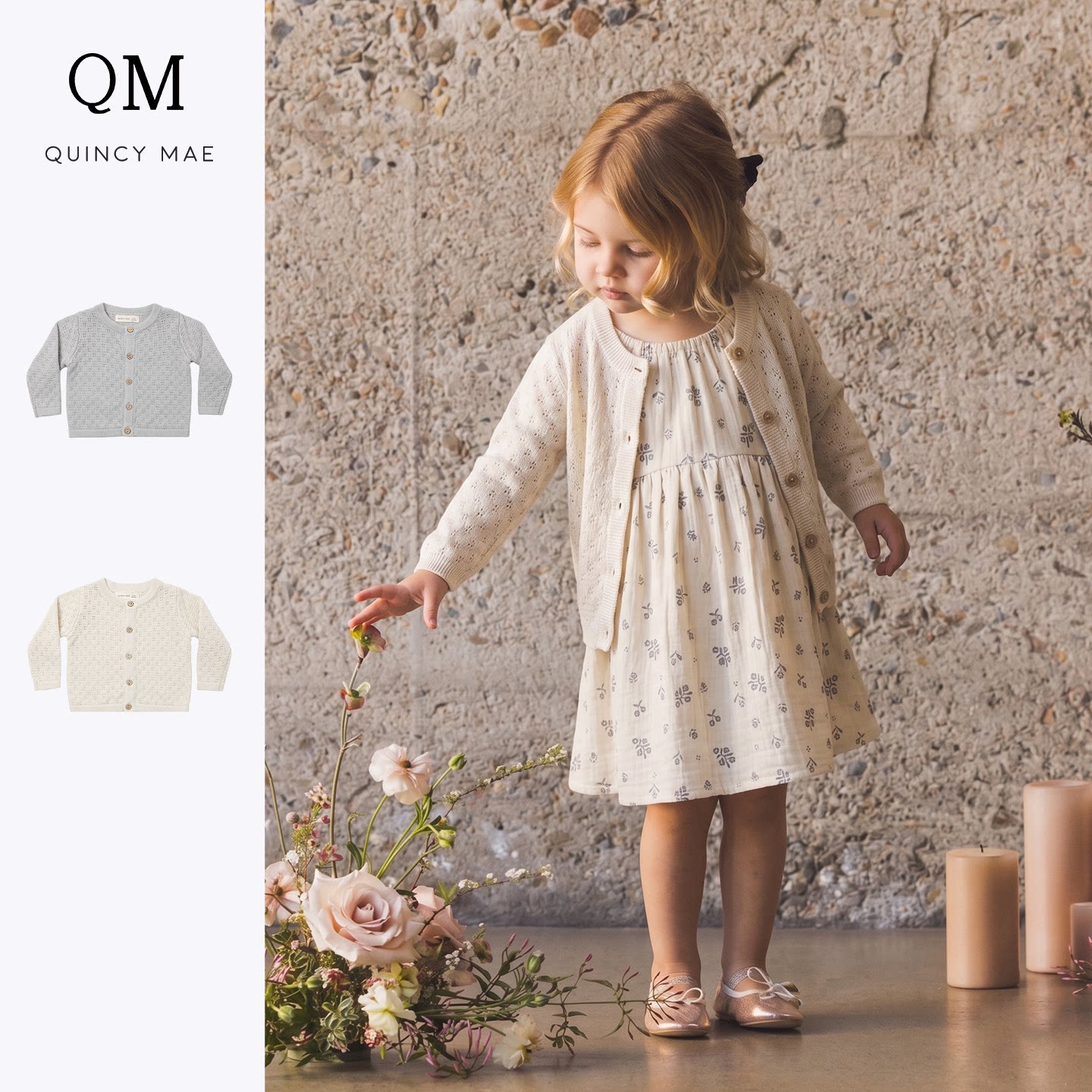 quincymae慵懒风针织开衫26秋新品女童长袖纽扣毛衣外套宝宝开衫