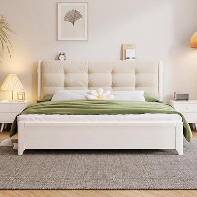 双虎家居白色实木床现代简约两米乘两米二的大床双人床