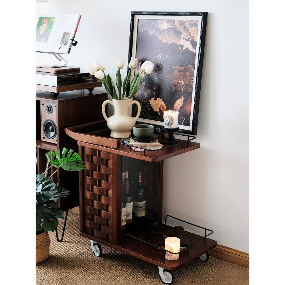 欧式中覆古实木小推车茶几台桌可移动沙发侧餐边几柜子小户型置物