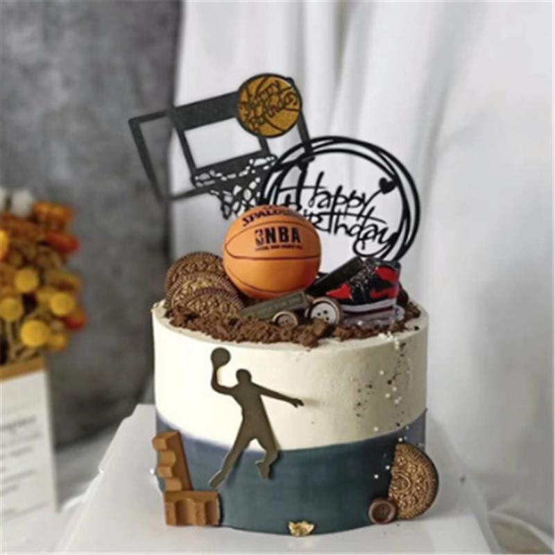 蛋糕装饰品球鞋篮球球框男孩生日派对足球灌篮高手卡通主题甜品台