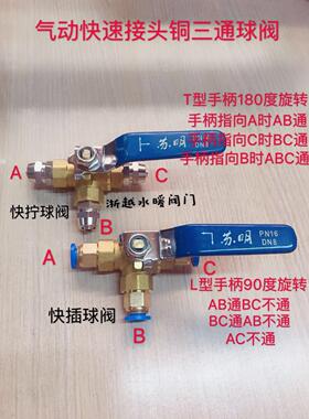 苏明气动新款气泵三通阀门开关球阀快插快拧PC气管68012快速接头