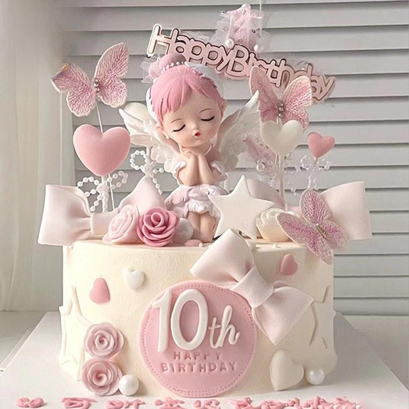 天使贝拉公主蛋糕装饰饰品小女孩生日城堡插件弓糖果模具装扮