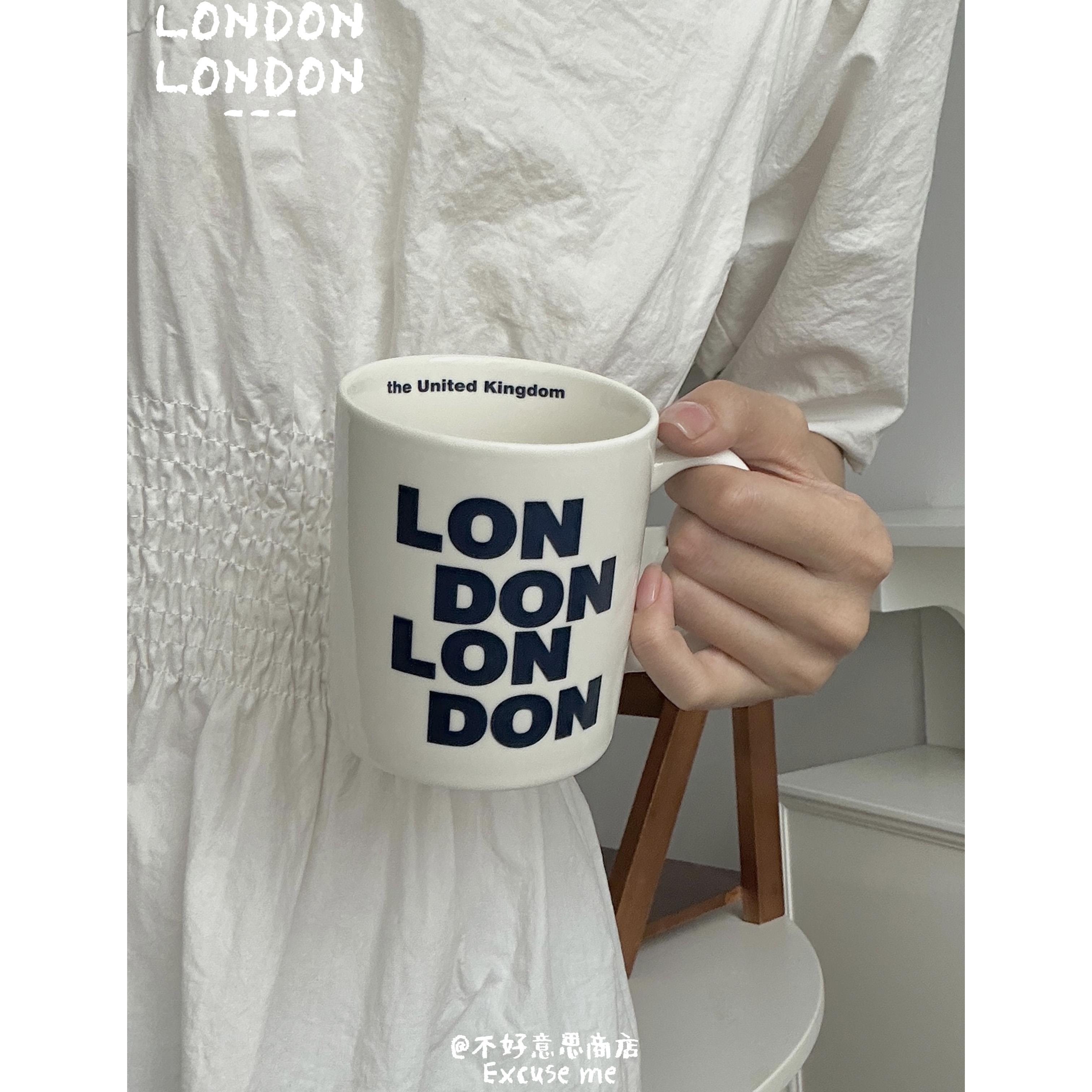 城市地名LONDON伦敦藏青色字母英文咖啡杯纪念简约陶瓷骨瓷马克杯