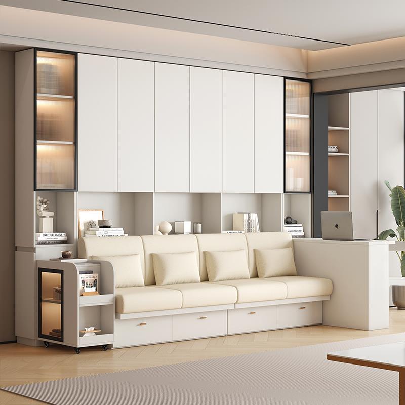 新款小户型去客厅化沙发书柜一体整墙榻榻米地台箱体卡座储物沙发