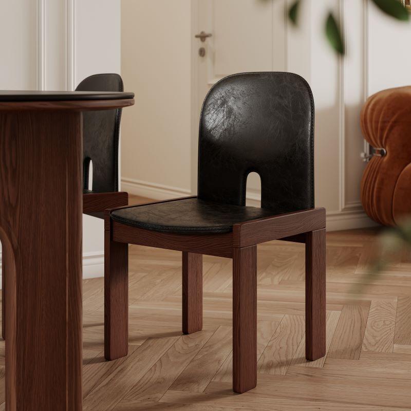 个性复古餐椅设计师实木油蜡皮椅子侘寂简约靠背椅家用客厅休闲椅
